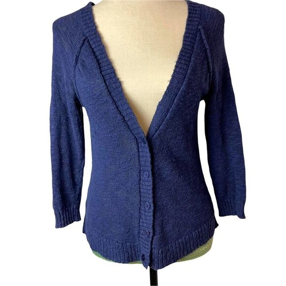 MUDD Solid Blue Purple 3/4 Quarter Sleeve button Down Cardigan Cotton size S/M - Picture 1 of 11